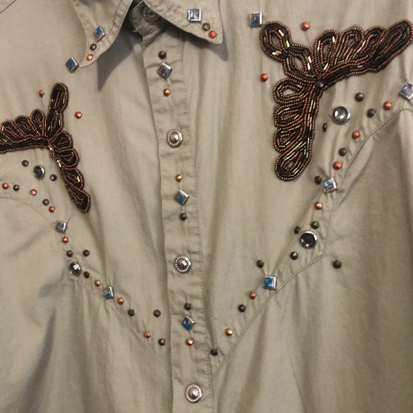 FREEGO Western Style Beaded Snap Button shirt size large - Picture 4 of 10